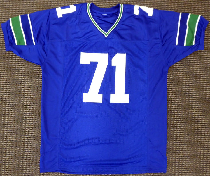 Seattle Seahawks Walter Jones Signed Blue Jersey "HOF '14" MCS Holo