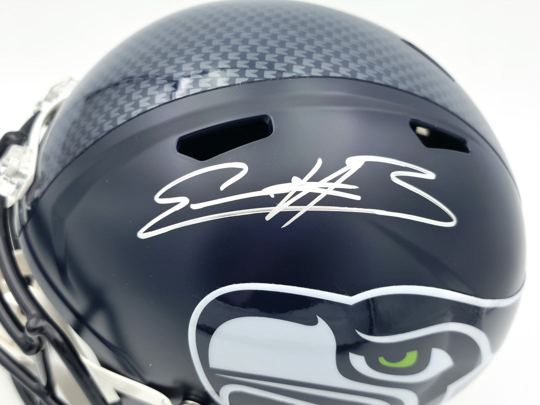 Nick Emmanwori Auto Seahawks Blue Full Size Replica Helmet - Sig Twice & Smudged