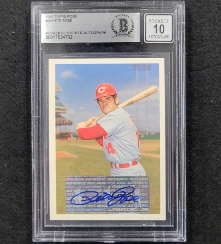Pete Rose signed 1985 Topps #98 Cincinnati Reds Trading Card BAS BGS 10 auto