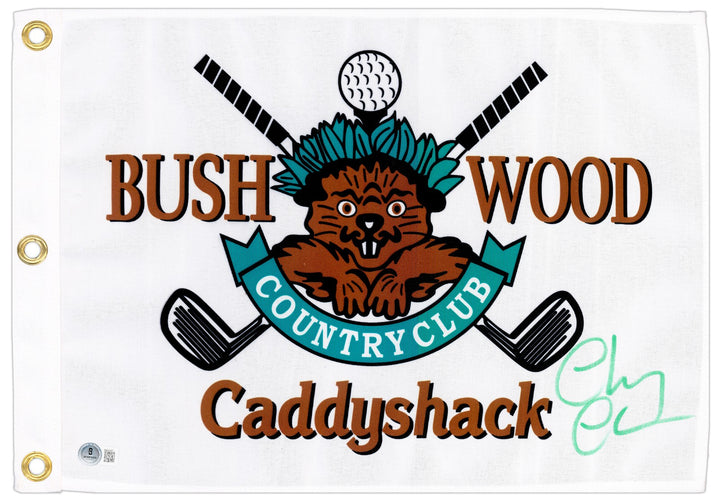 Chevy Chase Signed White Caddyshack Golf Pin Flag Caddyshack Beckett BAS QR