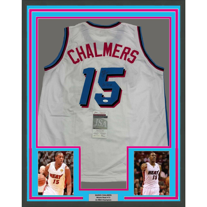 Framed Signed Mario Chalmers 35x39 Miami Vice White Jersey JSA COA