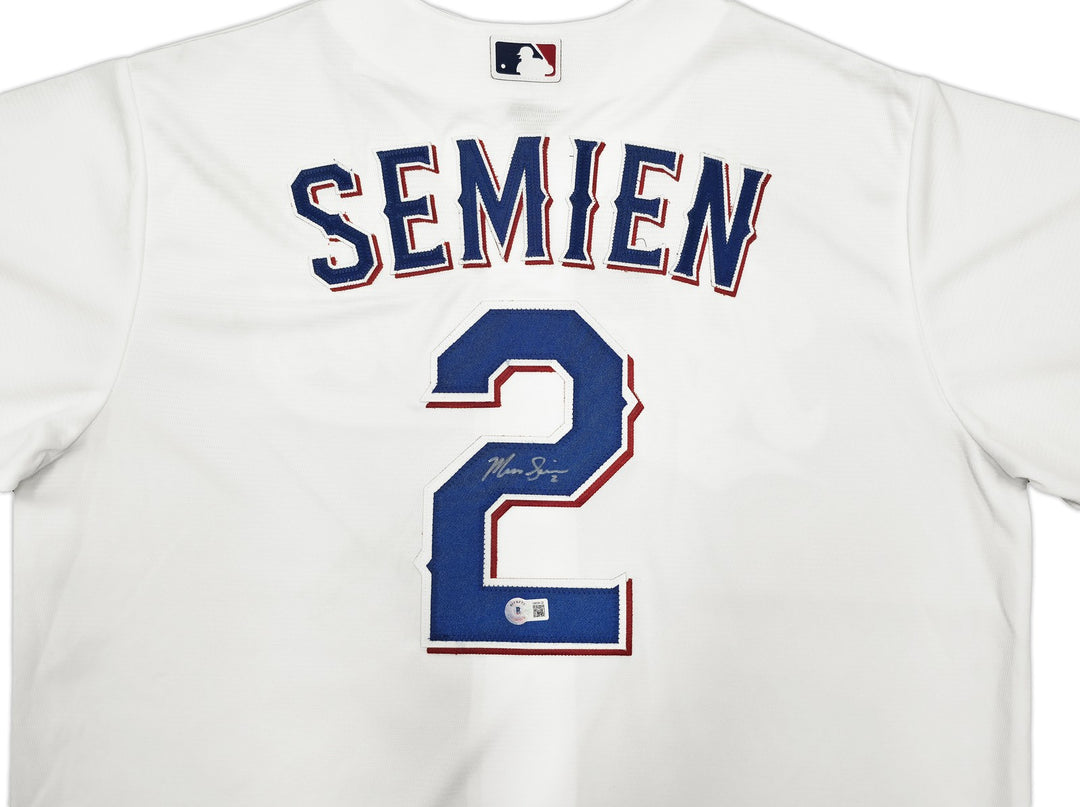 Texas Rangers Marcus Semien Signed White Nike Jersey Size L Beckett Wit