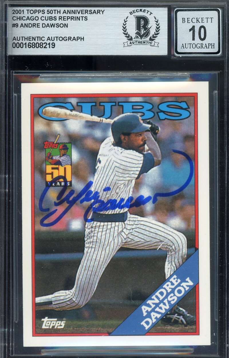 Andre Dawson Gem Mint 10 Beckett BAS Signed 2001 Topps 50th Cubs Reprint Autogra