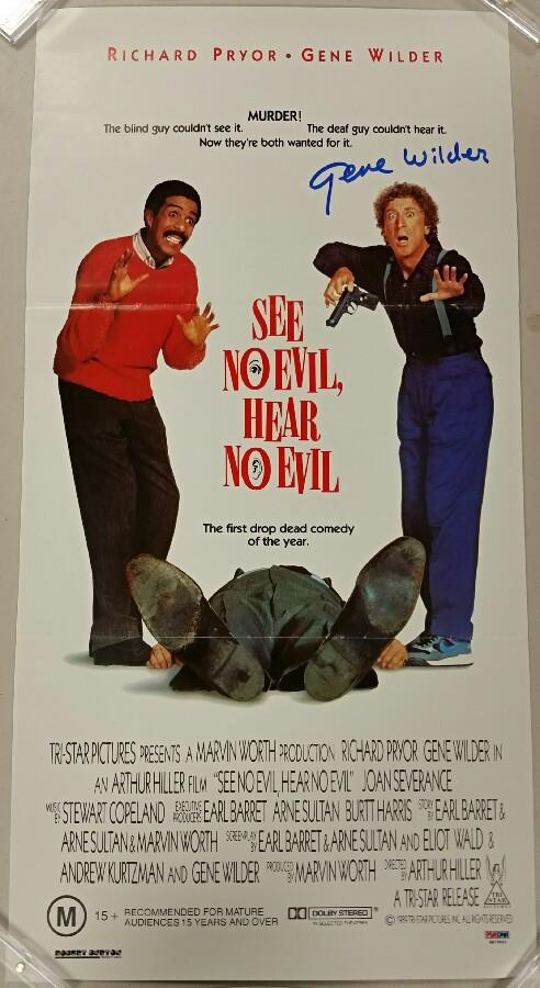 GENE WILDER Signed SEE NO EVIL, HEAR NO EVIL 13x26 Original Movie Poster PSA/DNA