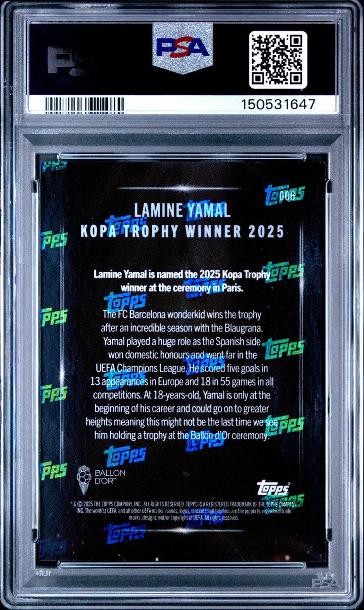 Graded 2025 Topps Now Ballon d'Or Lamine Yamal #6 Card PSA 10 Gem Mint