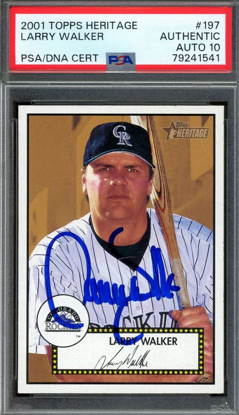 Larry Walker Gem Mint 10 PSA DNA Signed 2001 Topps Heritage Autograph