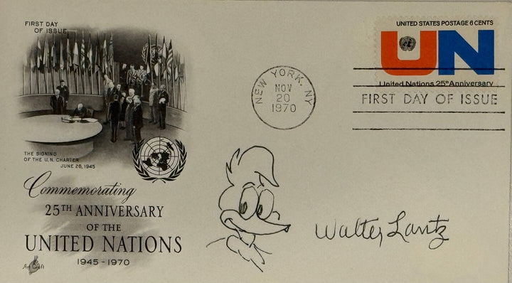 Walter Lantz signed First Day Cover "Woody Woodpecker" cartoonist autograph (JSA
