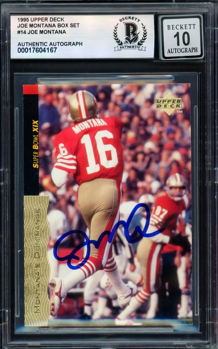 Joe Montana Signed 1995 Upper Deck Card 14 49ers Auto GM 10 Beckett #17604167