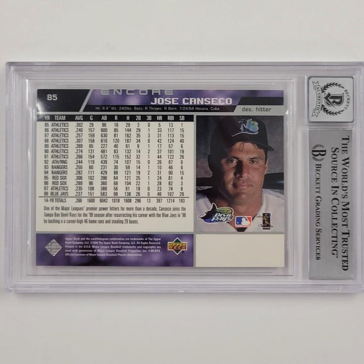 Jose Canseco signed 1999 Upper Deck Encore Foil #85 autograph ~ BGS BAS 10 auto