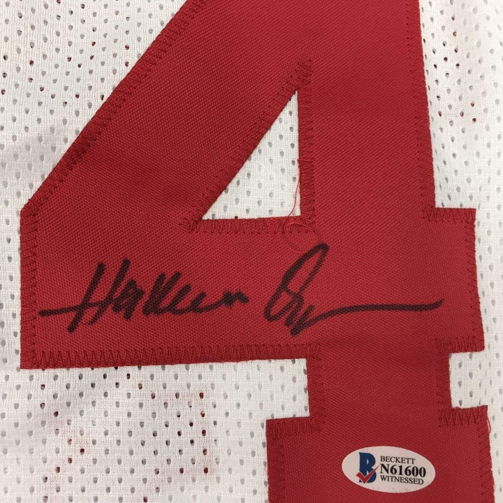 Autographed/Signed Hakeem Olajuwon Houston White Jersey Beckett BAS COA