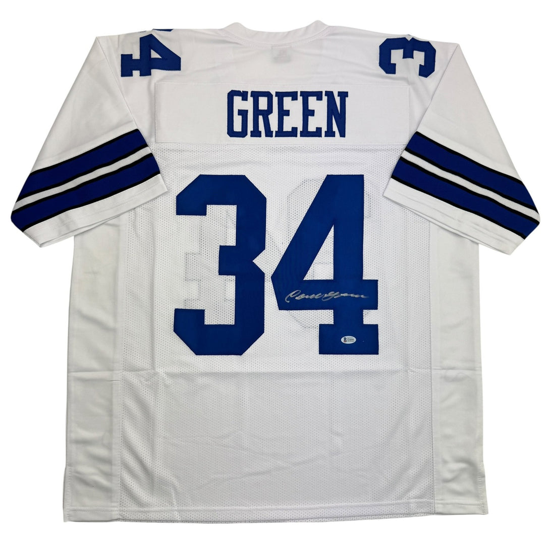 Autographed/Signed Cornell Green Dallas White Football Jersey Beckett BAS COA