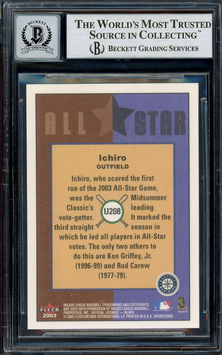 Ichiro Suzuki Auto 2003 Fleer Tradition Update Card U208 Mariners Sig 10 Beckett