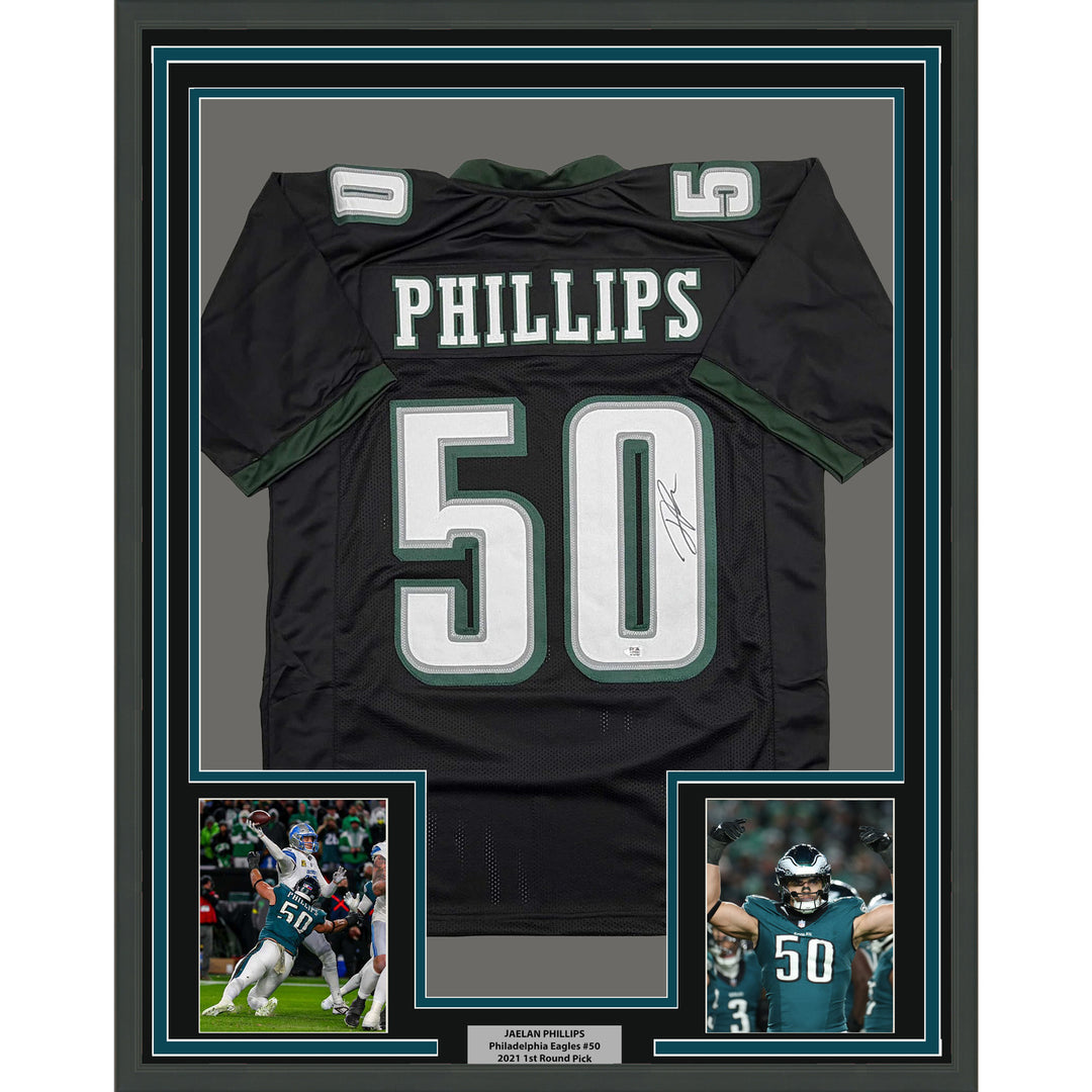Framed Autographed/Signed Jaelan Phillips 35x39 Philly Black Jersey PSA/DNA COA