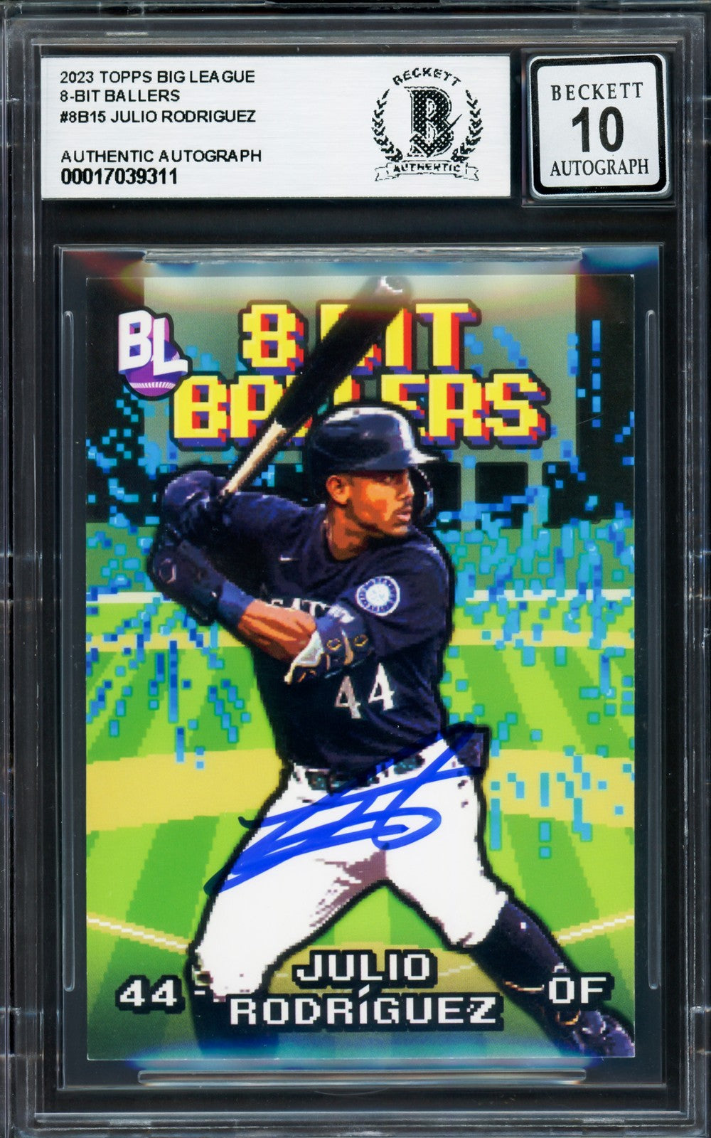 Julio Rodriguez Auto 2023 Topps Big League 8 Bit Ballers Card 8B-15 Sig 10 BAS