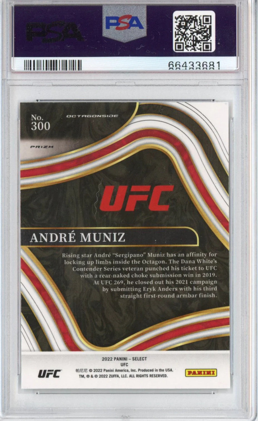 Graded 2022 Panini Select Andre Muniz #300 Zebra Prizm Rookie RC UFC Card PSA 10