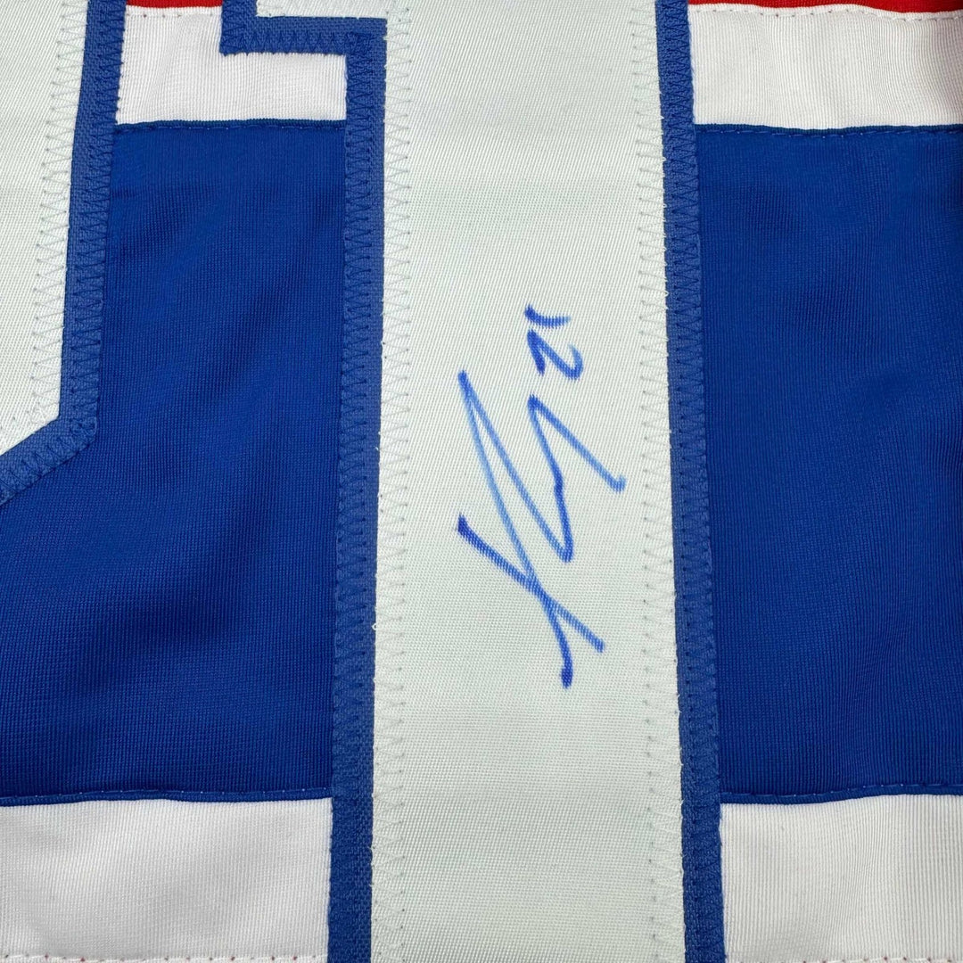 Framed Autographed/Signed Kaiden Guhle 35x39 Montreal Red Jersey JSA COA