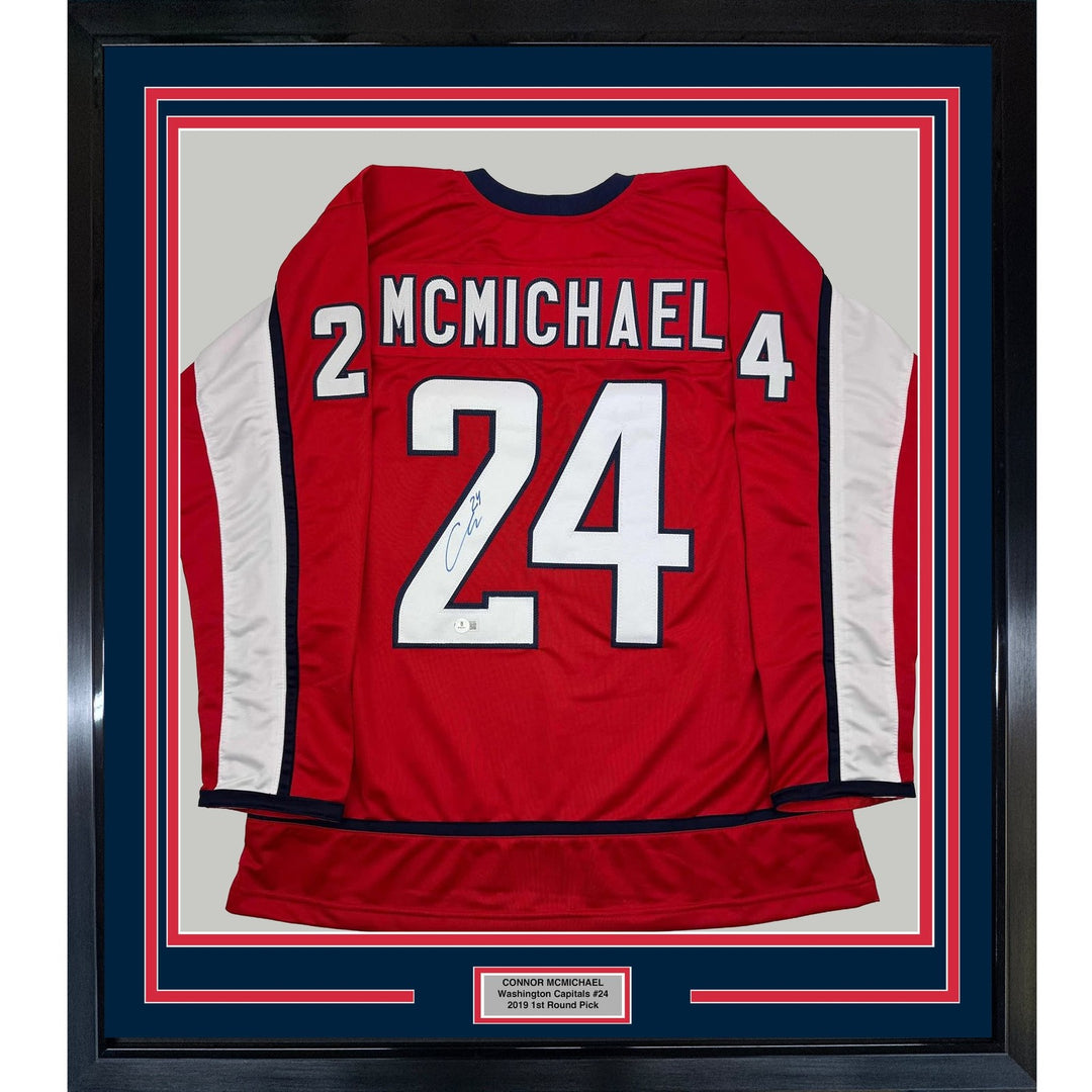 Framed Autographed/Signed Connor McMichael 35x39 Washington Red Jersey COA