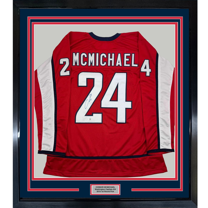 Framed Autographed/Signed Connor McMichael 35x39 Washington Red Jersey COA