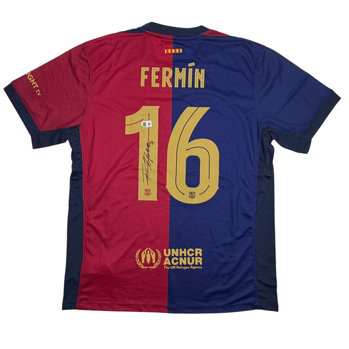 Autographed/Signed Fermin Lopez FC Barcelona Split Jersey Beckett BAS COA