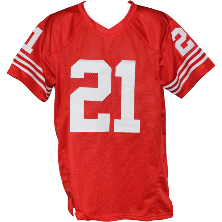 Deion Sanders Autographed/Signed Pro Style XL Red Jersey Beckett Witness 53325