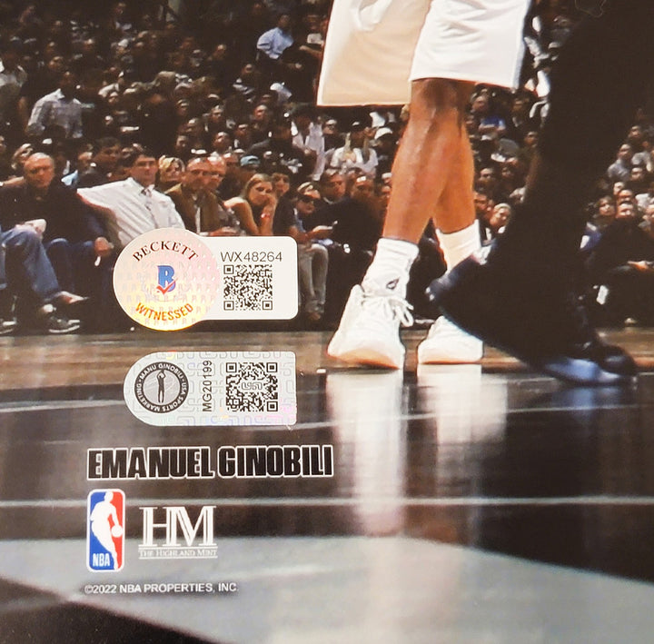 Manu Ginobili Autographed Signed 16x20 Photo San Antonio Spurs Beckett Witness