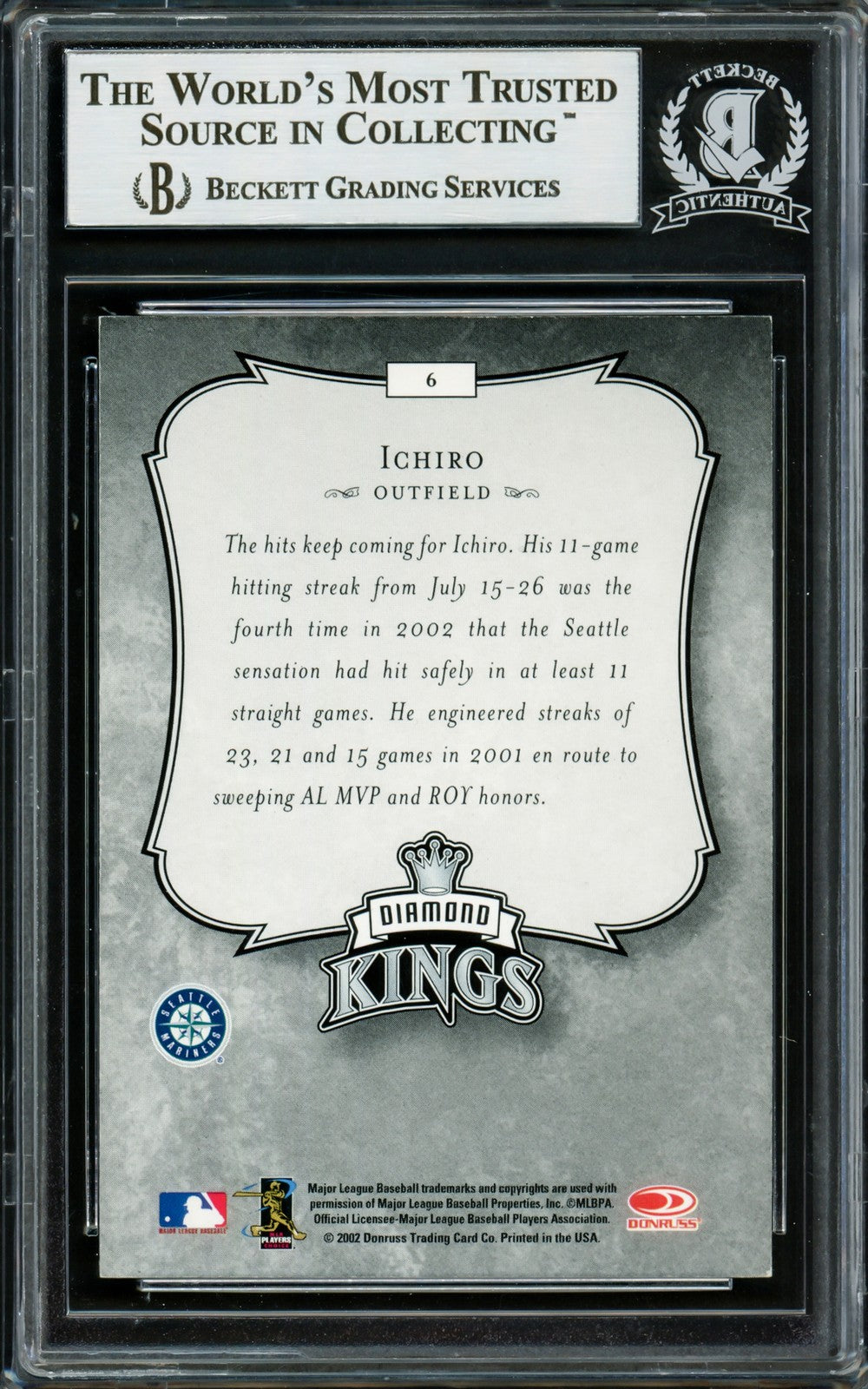Ichiro Suzuki Signed 2003 Donruss Diamond Kings Card 6 Seattle Mariners Beckett