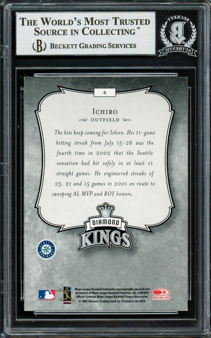 Ichiro Suzuki Signed 2003 Donruss Diamond Kings Card 6 Seattle Mariners Beckett