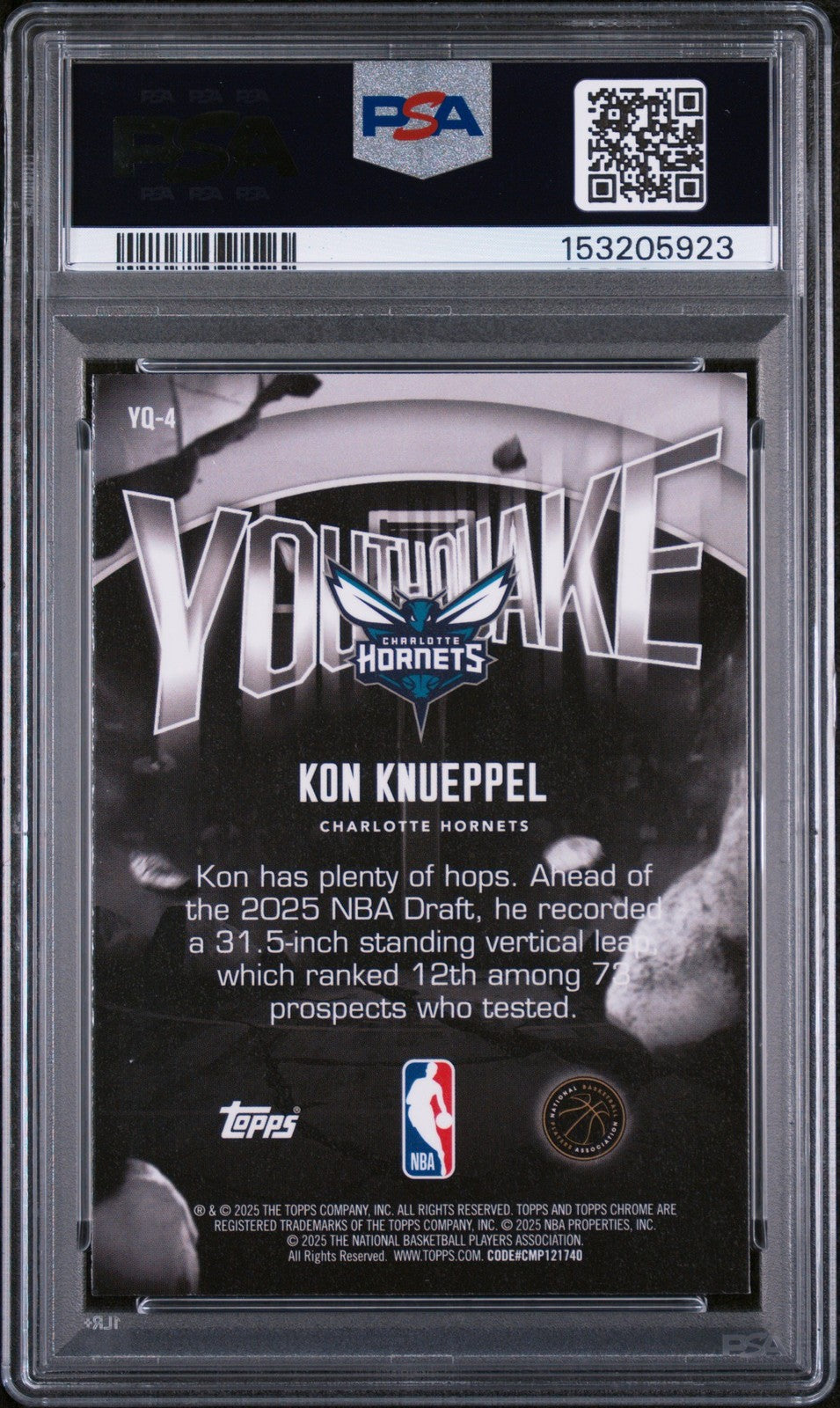 Graded 2025 Topps Chrome Kon Knueppel #YQ4 Youthquake Rookie RC Card PSA 10