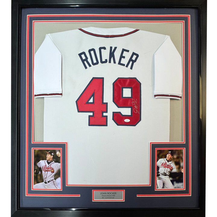 FRAMED Autographed/Signed JOHN ROCKER 33x42 Atlanta White Jersey PSA/DNA COA