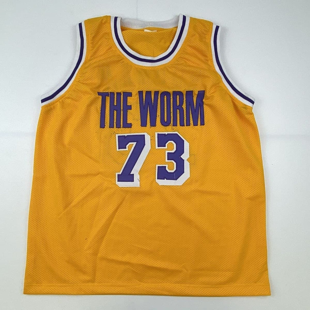 Autographed/Signed DENNIS RODMAN Los Angeles Yellow Jersey JSA COA #2