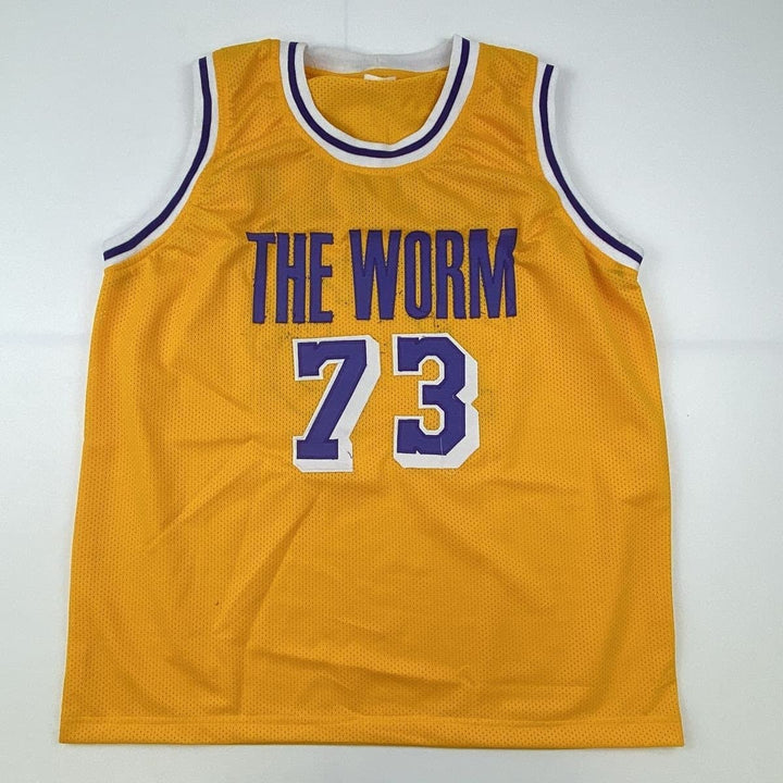 Autographed/Signed DENNIS RODMAN Los Angeles Yellow Jersey JSA COA #2
