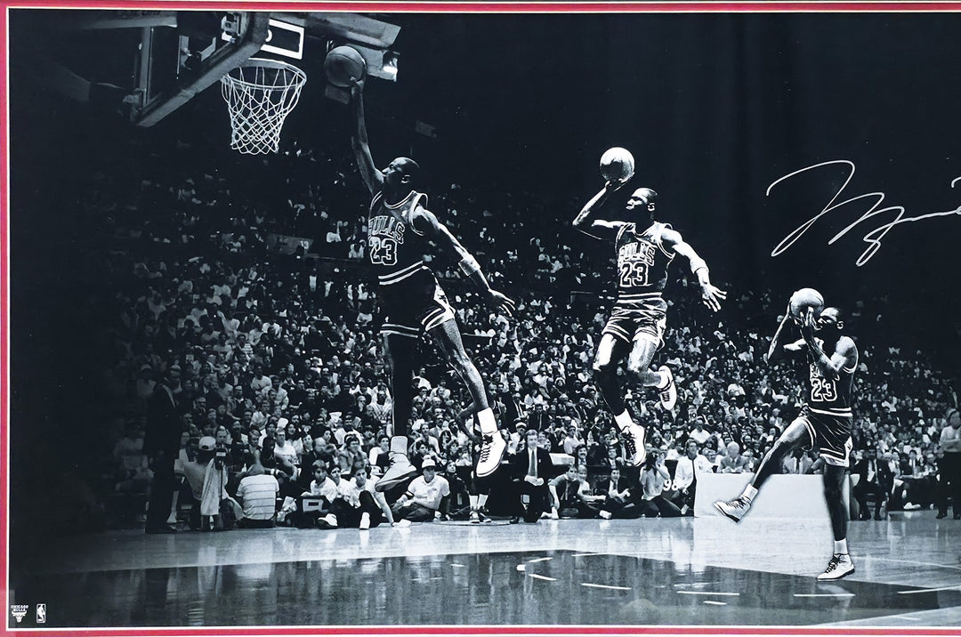 Michael Jordan Auto Framed 18x36 'We Have Lift Off' Photo Bulls #1/123 UDA Holo