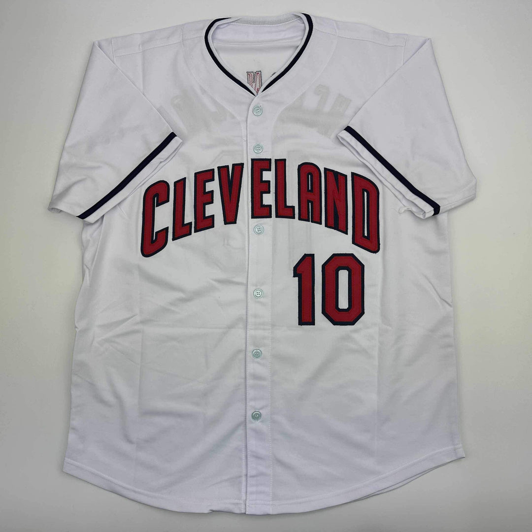 Autographed/Signed Edwin Encarnacion Cleveland White Baseball Jersey JSA COA