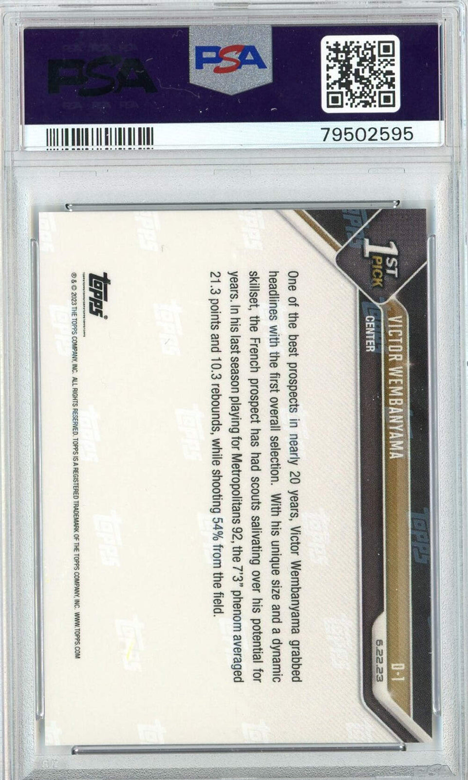 Graded 2023 Topps Now Victor Wembanyama #D1 Draft Rookie Basketball Card PSA 10