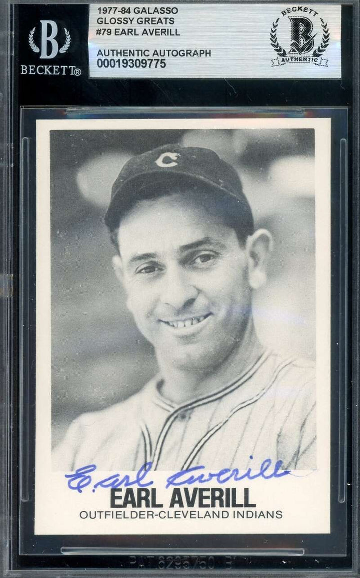 Earl Averill Beckett BAS Signed 1977-84 Galasso Glossy Greats Autograph