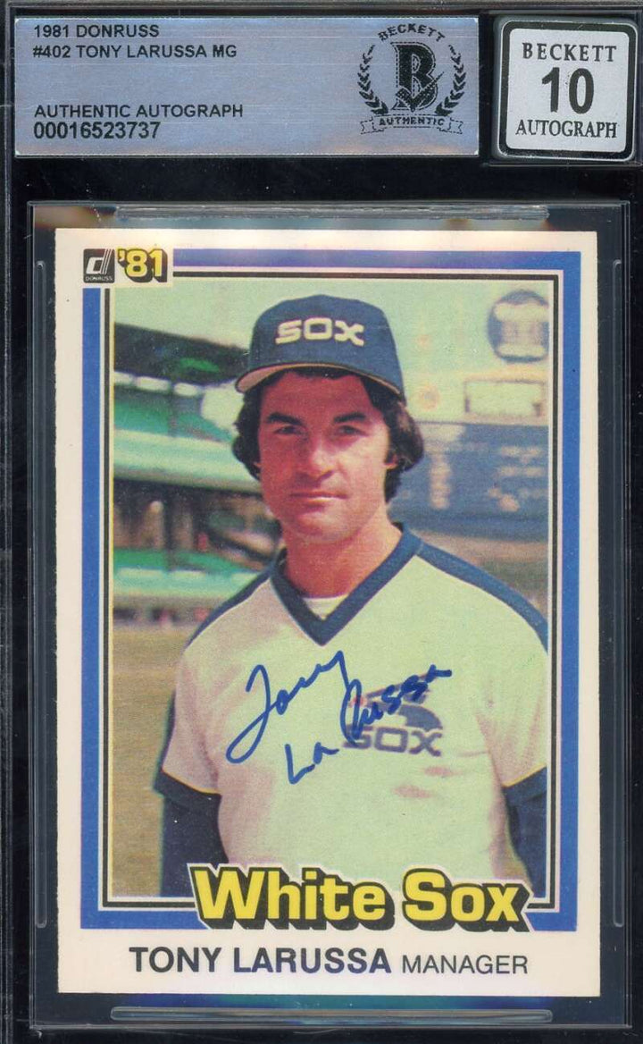 Tony LaRussa Gem Mint 10 Beckett BAS Signed 1981 Donruss Autograph