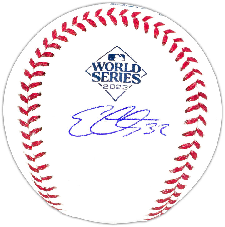 Evan Carter Signed Official 2023 WS Logo MLB Baseball Texas Rangers Beckett Wit