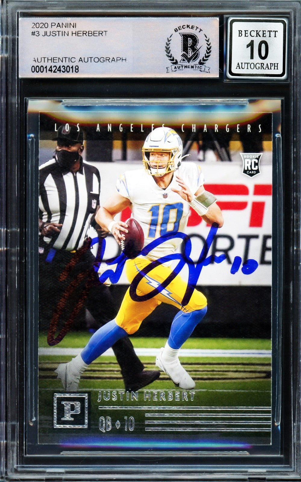 Justin Herbert Signed 2020 Chronicles Panini RC PA-3 Chargers Auto GM 10 Beckett