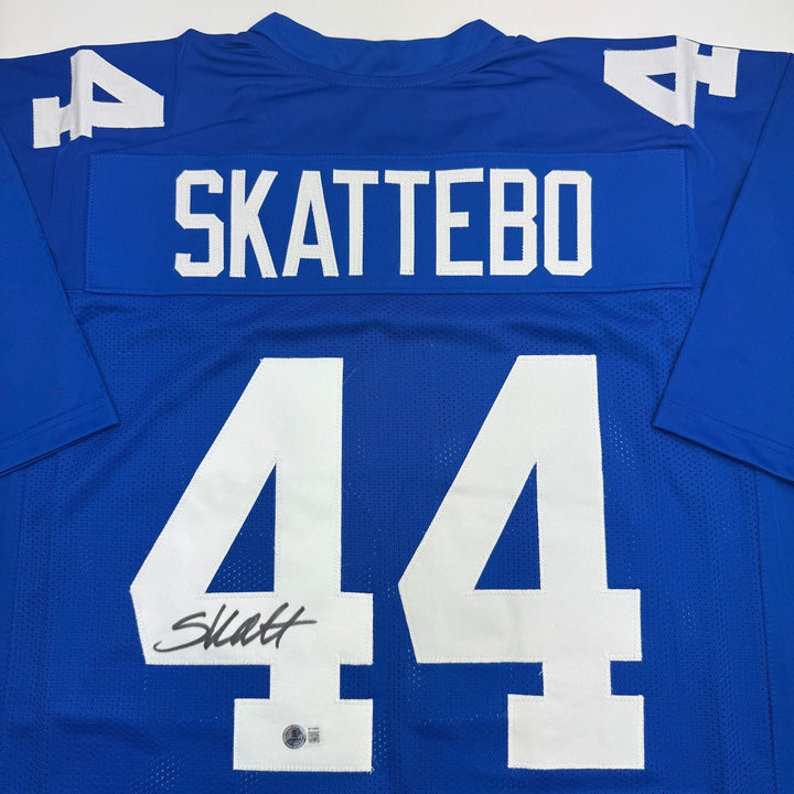 Autographed/Signed Cam Skattebo New York Blue Jersey Beckett BAS COA