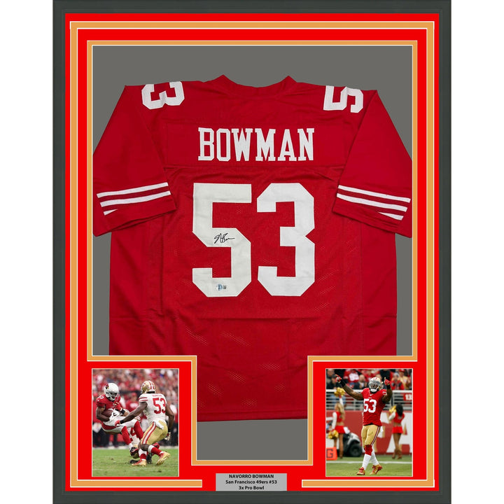 Framed Autographed/Signed NaVorro Bowman 35x39 SF Red Jersey Beckett COA