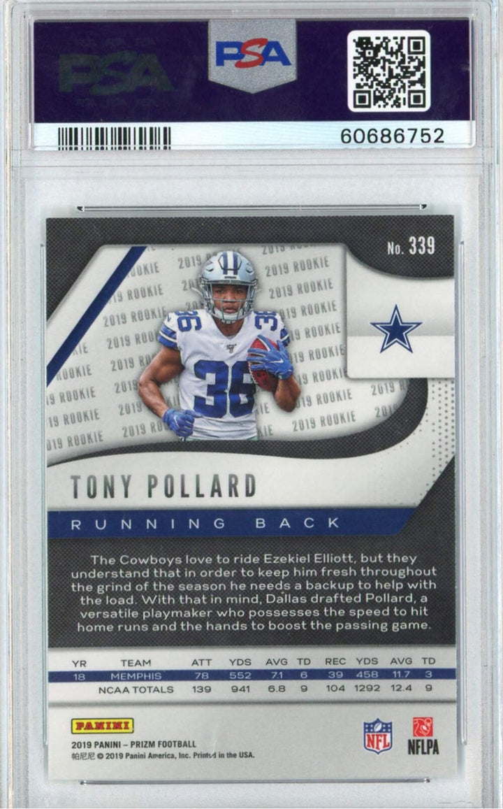 Graded 2019 Panini Prizm Tony Pollard #339 Rookie RC Football Card PSA 10 Gem