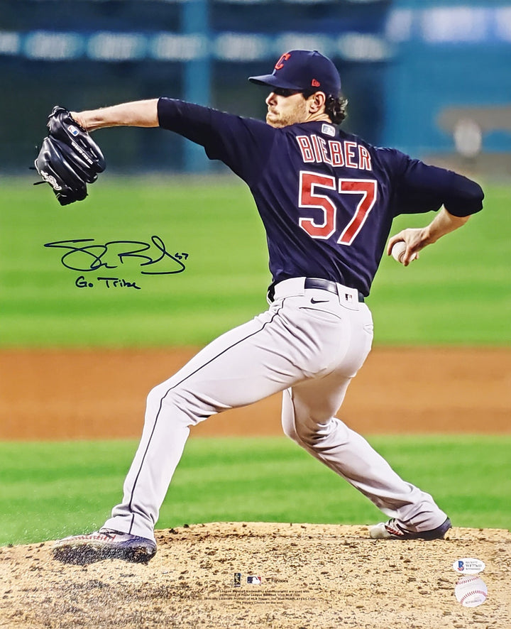 Shane Bieber Autographed Signed 16x20 Photo Cleveland Indians "Go Tribe" Beckett