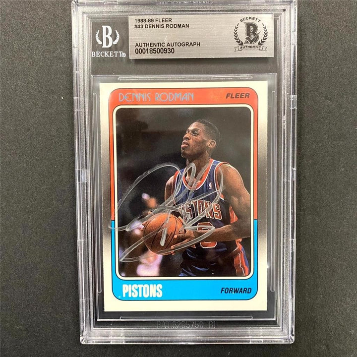 Dennis Rodman autograph signed 1988-89 Fleer #43 RC rookie card Beckett BAS BGS