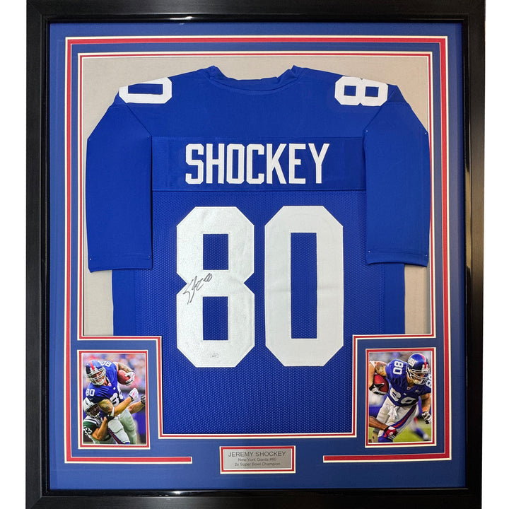 FRAMED Autographed/Signed JEREMY SHOCKEY 33x42 New York Blue Jersey JSA COA Auto