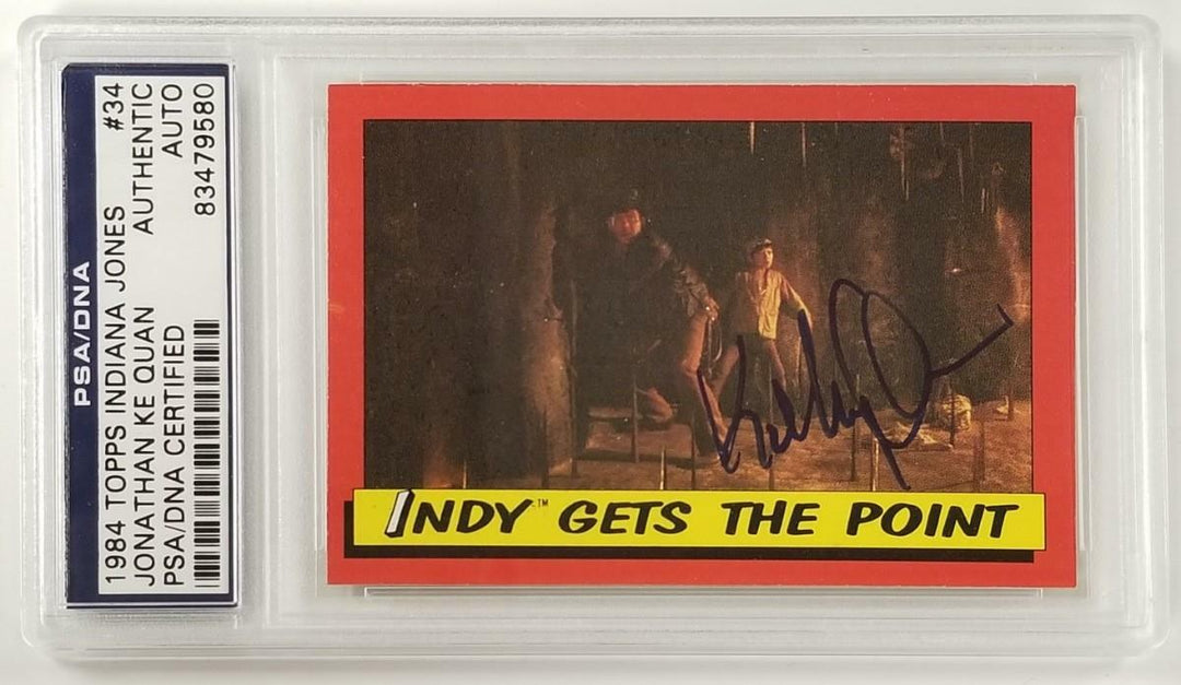 Jonathan Ke Quan signed 1984 Topps Indiana Jones #34 Indy Gets Point Card ~ PSA