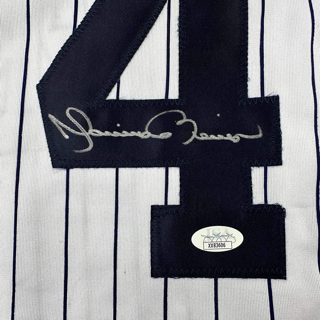 Framed Autographed/Signed Mariano Rivera 33x42 NY Pinstripe Jersey JSA COA/LOA