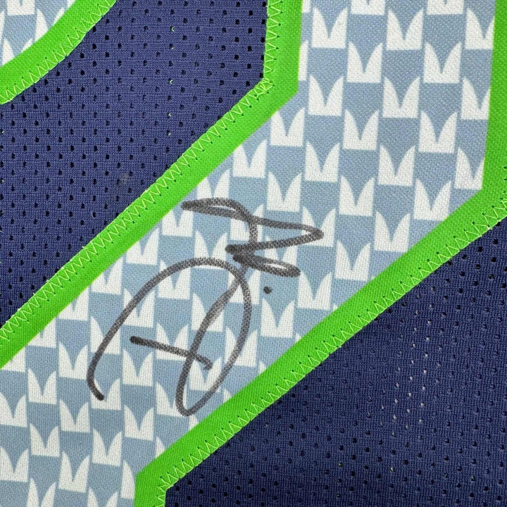 Framed Signed Devon Witherspoon 35x39 Seattle Blue Jersey JSA COA