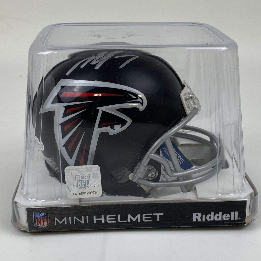 Autographed/Signed Michael Mike Vick Falcons Mini Helmet Beckett BAS COA