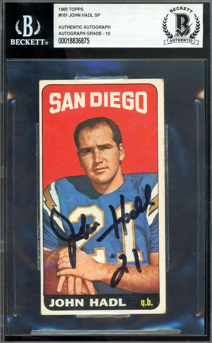 John Hadl Gem Mint 10 Beckett BAS Signed 1965 Topps SP Autograph