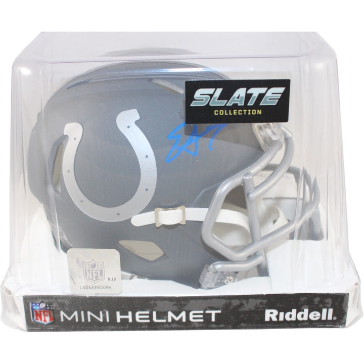 Edgerrin James Autographed Indianapolis Colts Slate Mini Helmet Beckett 51585